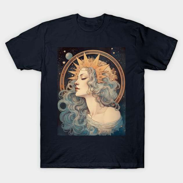 Art Nouveau Moon Lady T-Shirt by Pixelchicken